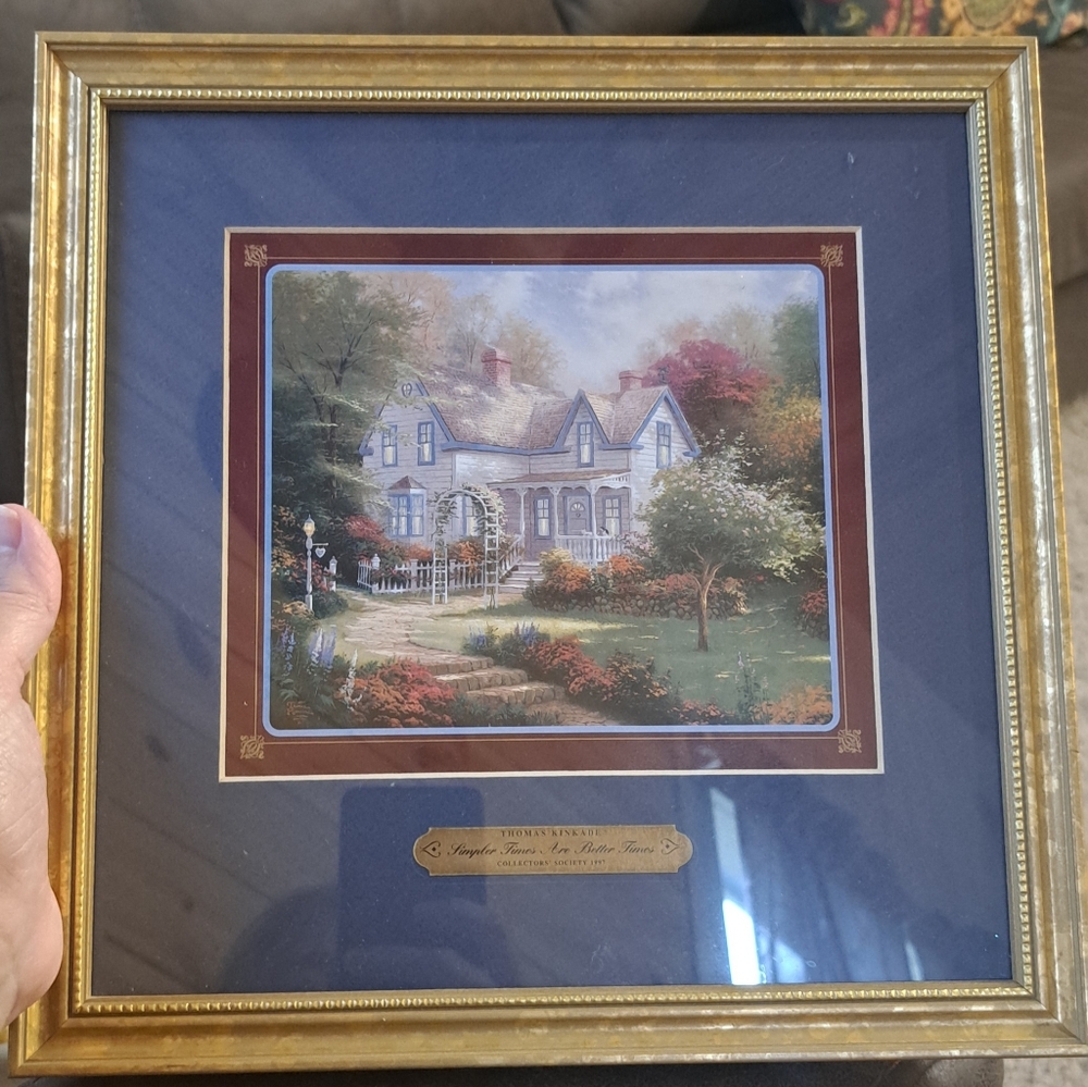 1997 Thomas Kinkade Framed Accent Print "Simpler Times Are Better Times" 11"x11"
